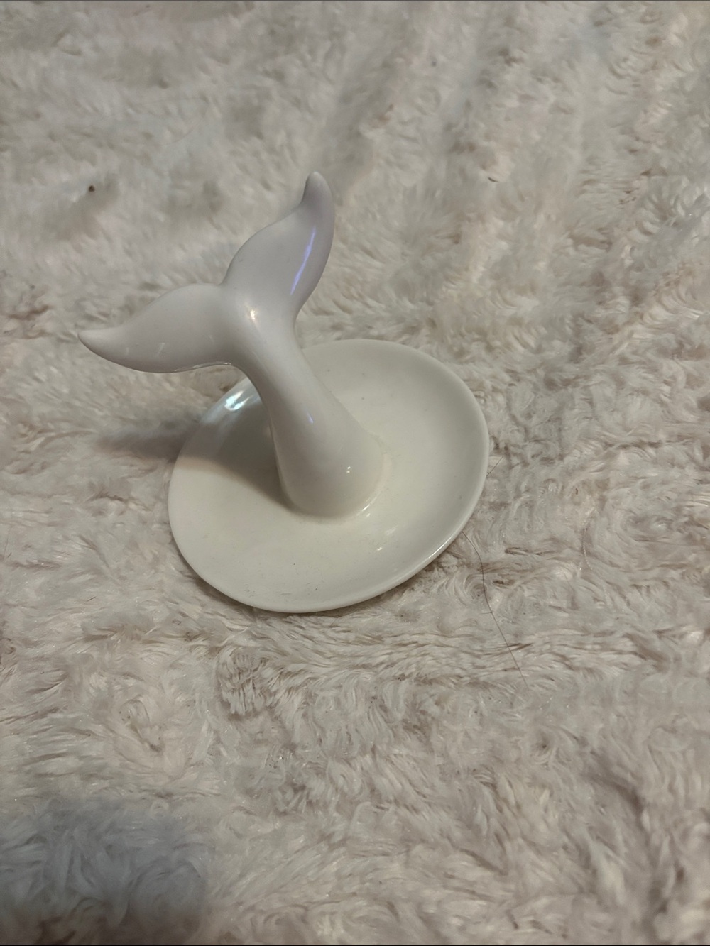 White Ceramic Whale Tail Jewelry Dish by